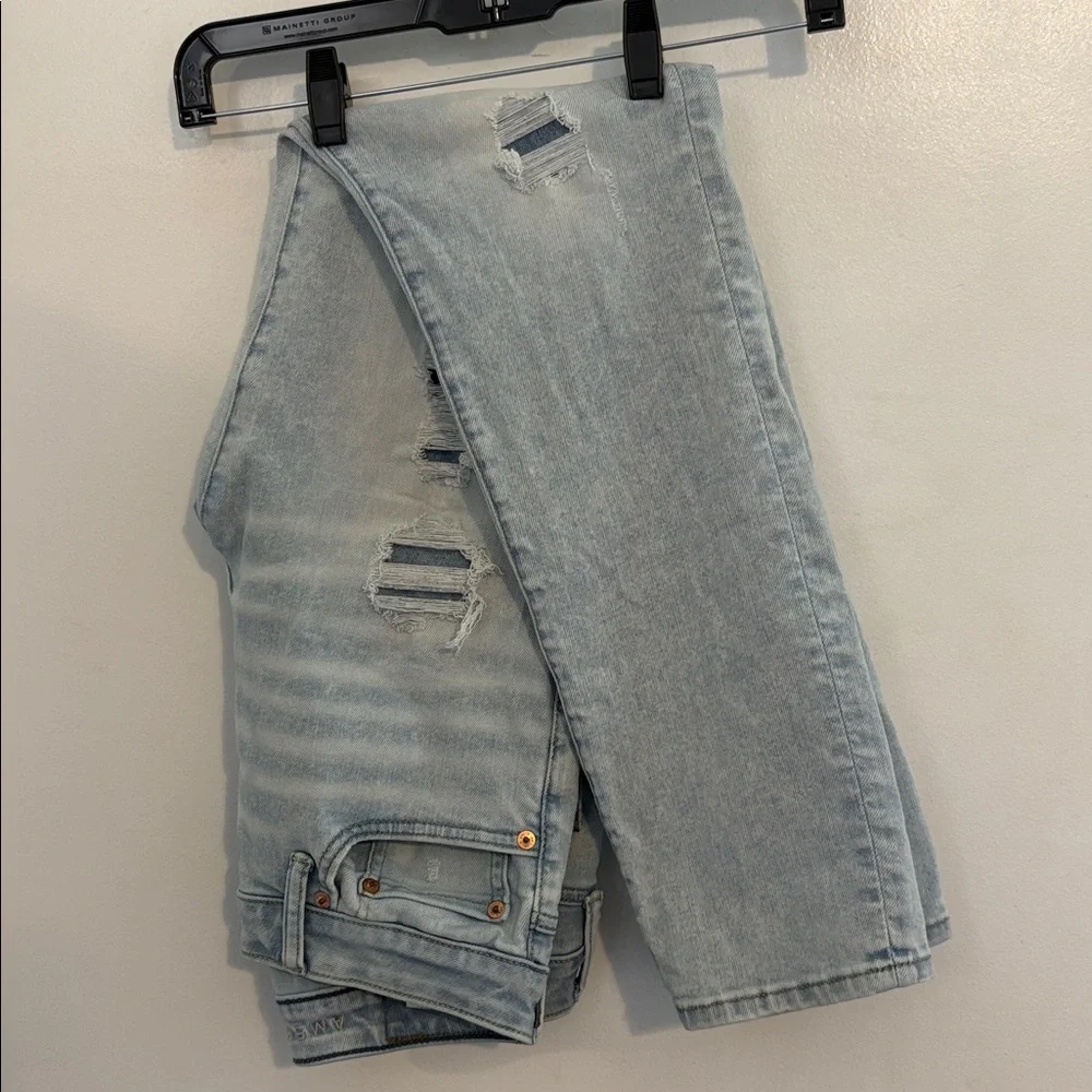 American Eagle Light Wash Patched Skinny Jeans 28W 32L